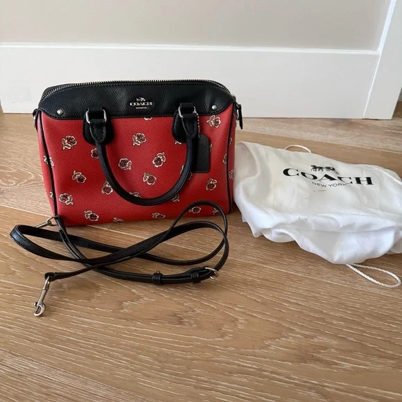 Coach Mini Bennett Satchel Black Leather Floral Boston Bag NWOT Authentic - Picture 5 of 13